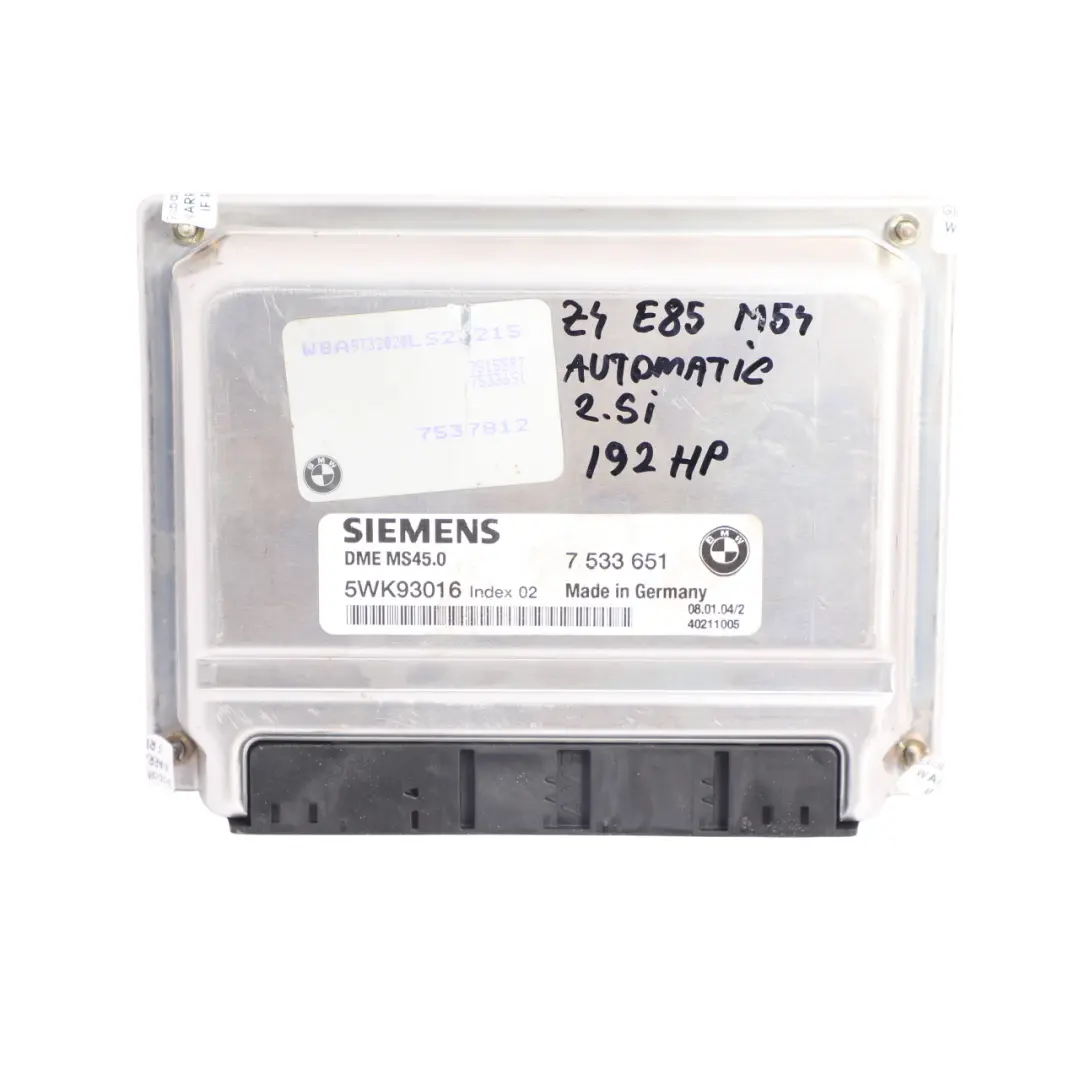 BMW E60 Z4 E85 530i M54 192HP Engine Control Unit ECU DME Kit Automatic - SKU 7533651-10 - Part number 7533651