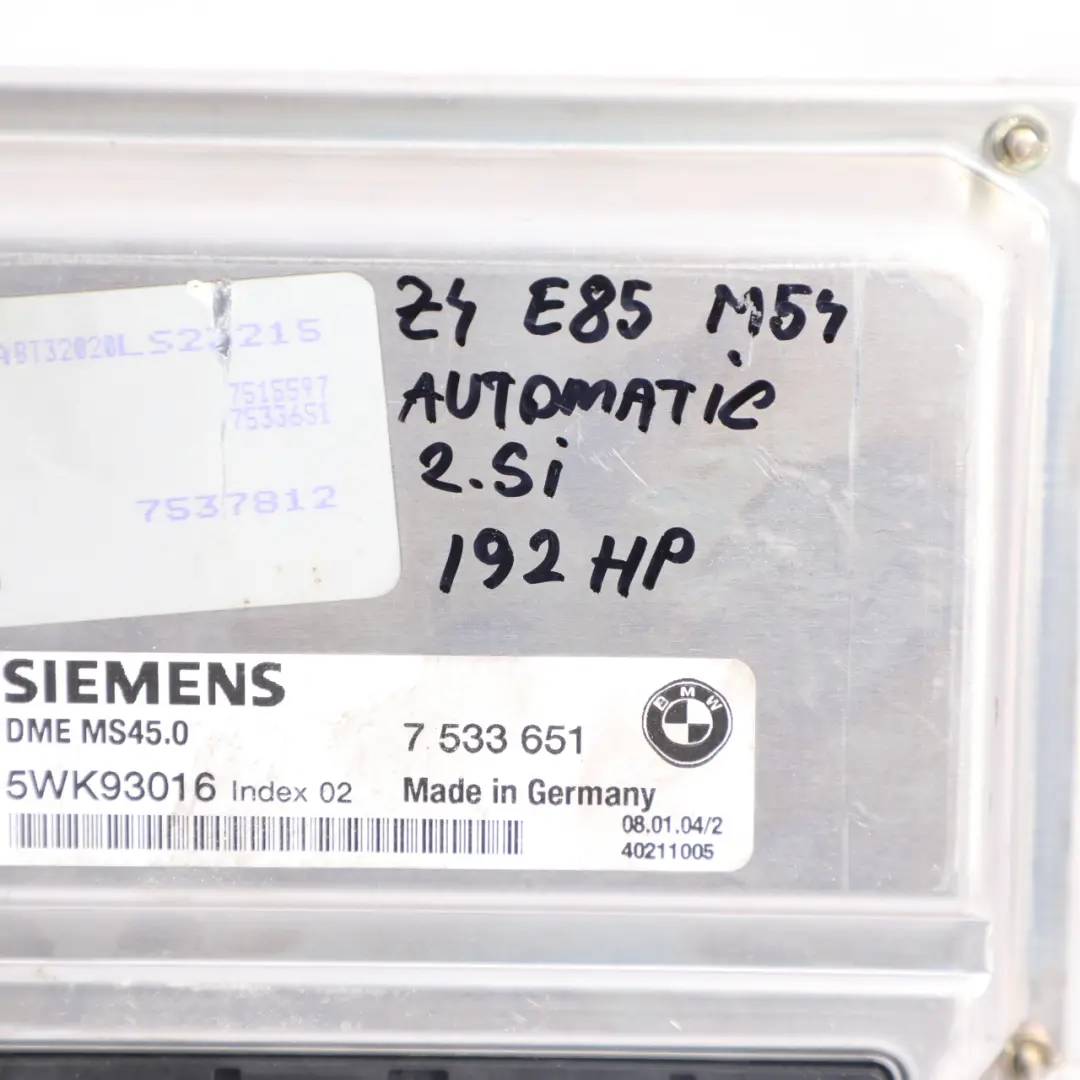 BMW E60 Z4 E85 530i M54 192HP Engine Control Unit ECU DME Kit Automatic - SKU 7533651-10 - Part number 7533651