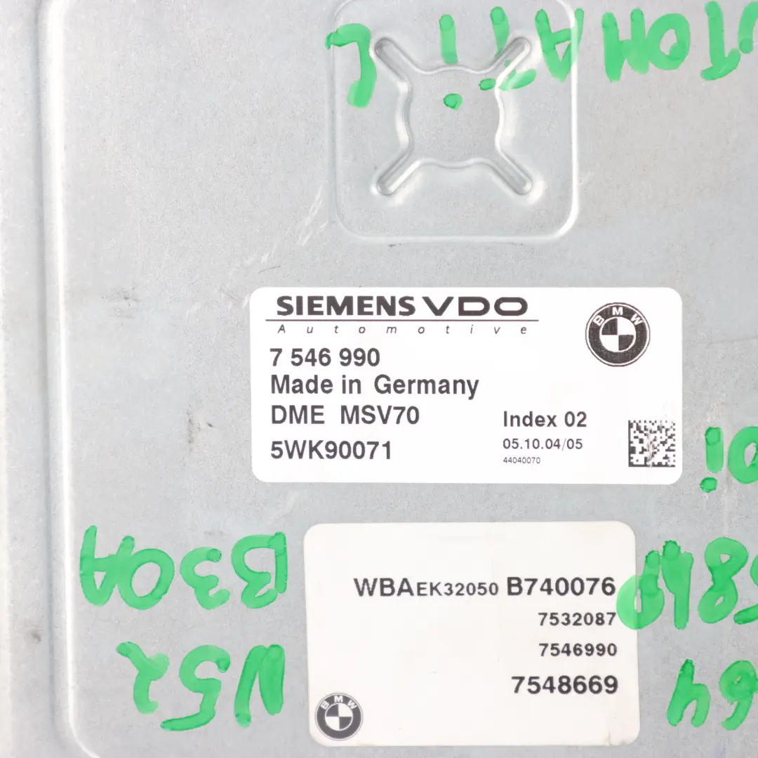N52 258HP Engine Control ECU Kit DME Automatic to BMW E60 E60 E90 E91 630i with Part number 7546990 BMW E60 E60 E90 E91 630i N52 258HP Engine Control ECU Kit DME Automatic - SKU 7546990-4 - Part number 7546990