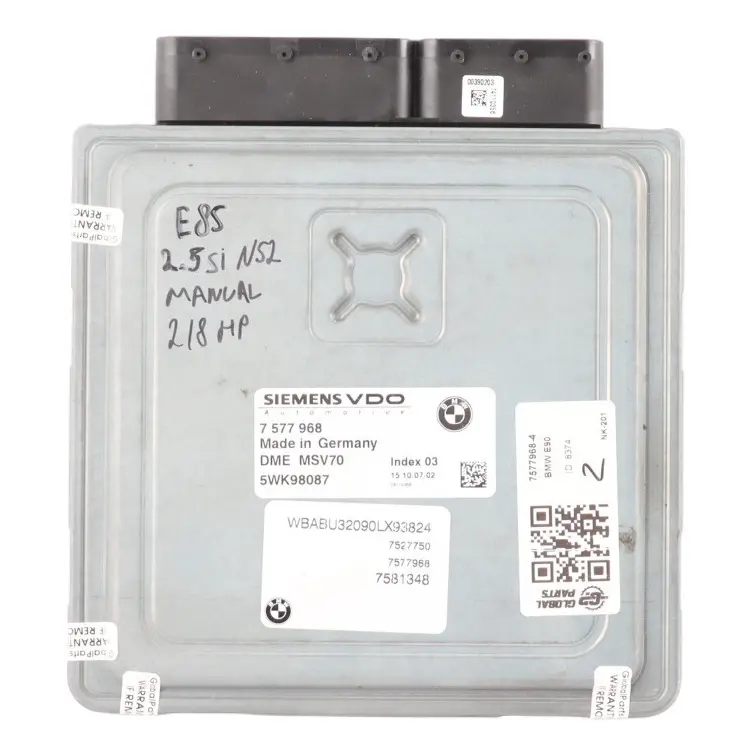 BMW E60 E61 E90 E91 325i 525i N52 218HP Engine Control ECU DME 7577968 Manual