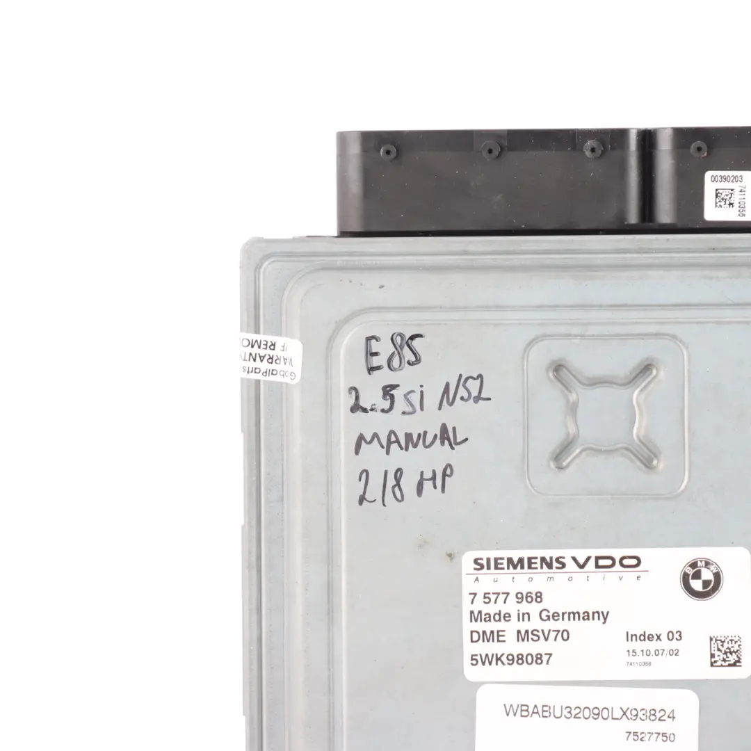 N52 218HP Engine Control ECU DME Manual to BMW E60 E61 E90 E91 325i 525i with Part number 7577968 BMW E60 E61 E90 E91 325i 525i N52 218HP Engine Control ECU DME Manual - SKU 7577968-4 - Part number 7577968