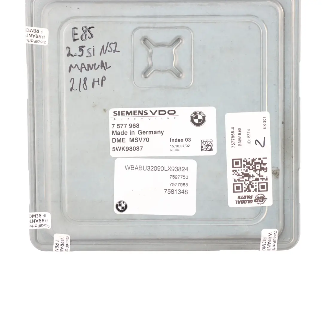 BMW E60 E61 E90 E91 325i 525i N52 218HP Engine Control ECU DME Manual - SKU 7577968-4 - Part number 7577968