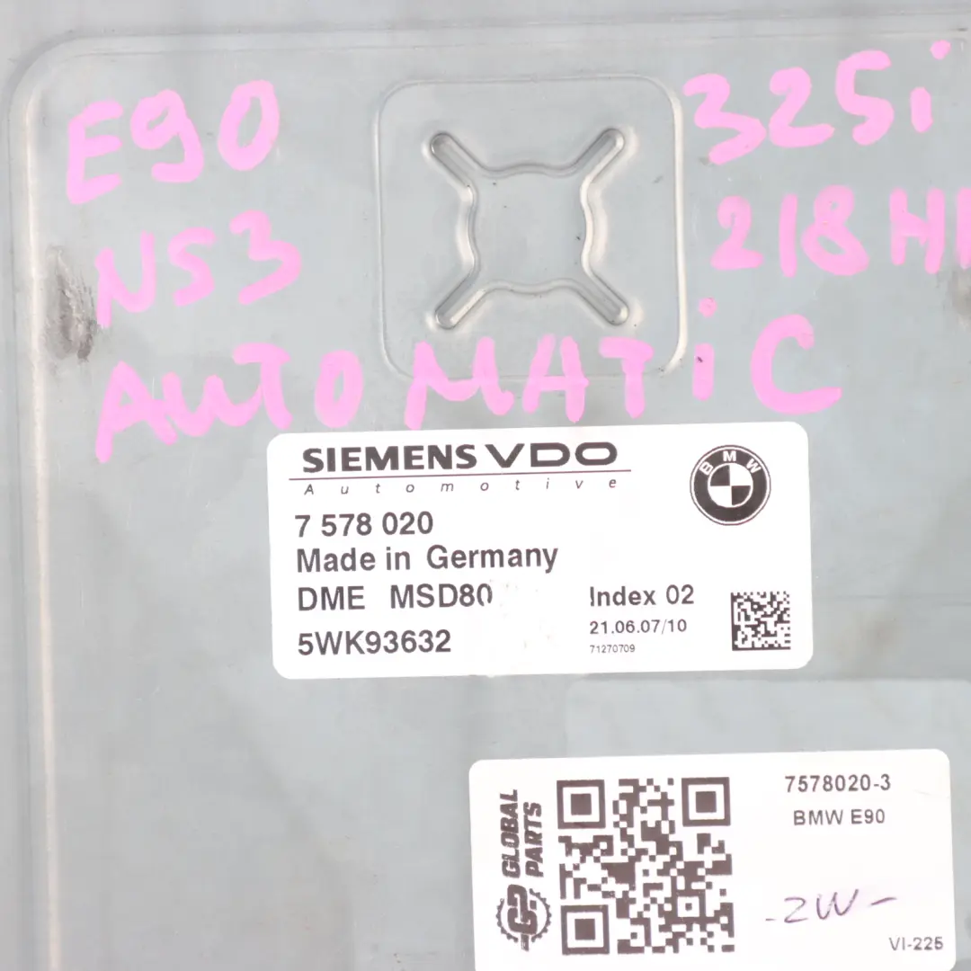 BMW E60 E90 LCI 325i 525i N53 218HP ECU Kit DME + CAS3 chiave automatica - SKU 7578020-3 - Numero di parte 7578020