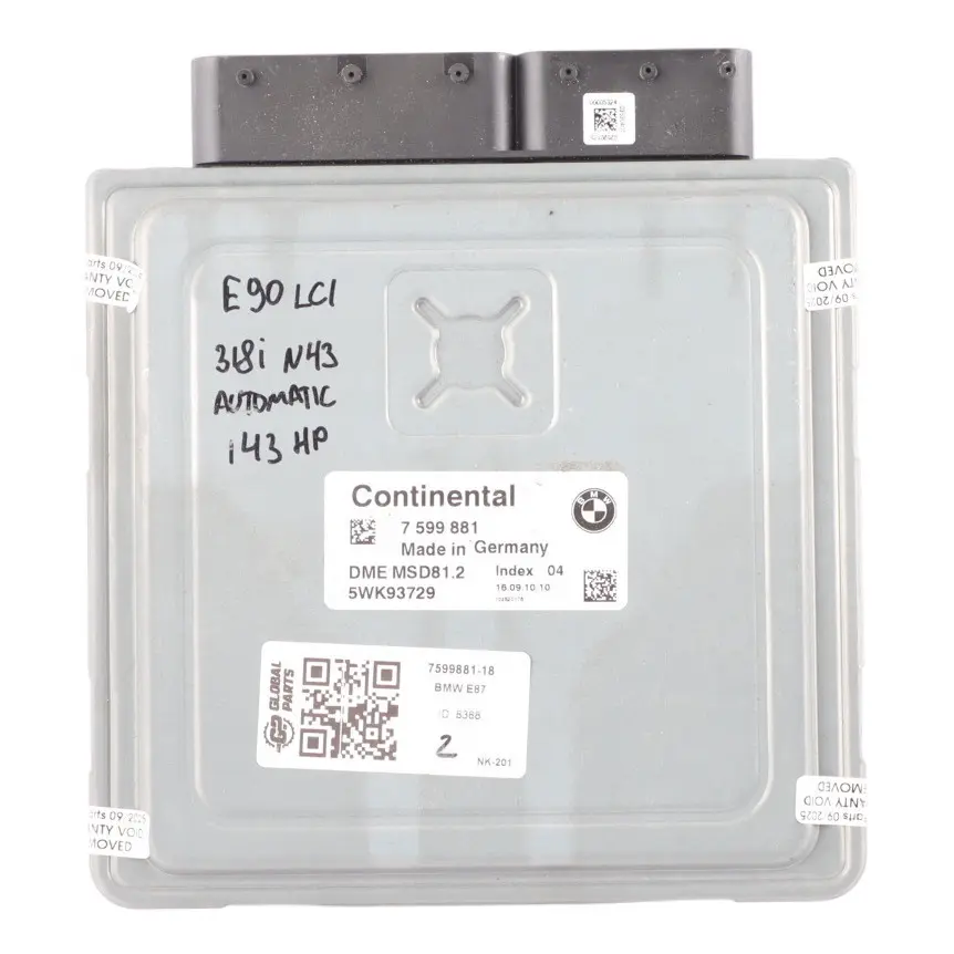 N43 143HP Komputer Silnika DME do BMW E87 LCI E90 E91 118I 318I o numerze 7599881 BMW E87 LCI E90 E91 118I 318I N43 143HP Komputer Silnika DME - SKU 7599881-18 - Numer Części 7599881