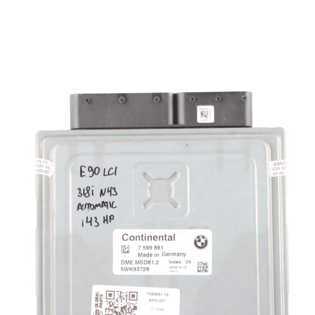 N43 143 Calculateur Gestion Moteur DME pour BMW E87 LCI E90 E91 118I 318I à propos du numéro de pièce 7599881 BMW E87 LCI E90 E91 118I 318I N43 143 Calculateur Gestion Moteur DME - SKU 7599881-18 - Numéro de pièce 7599881