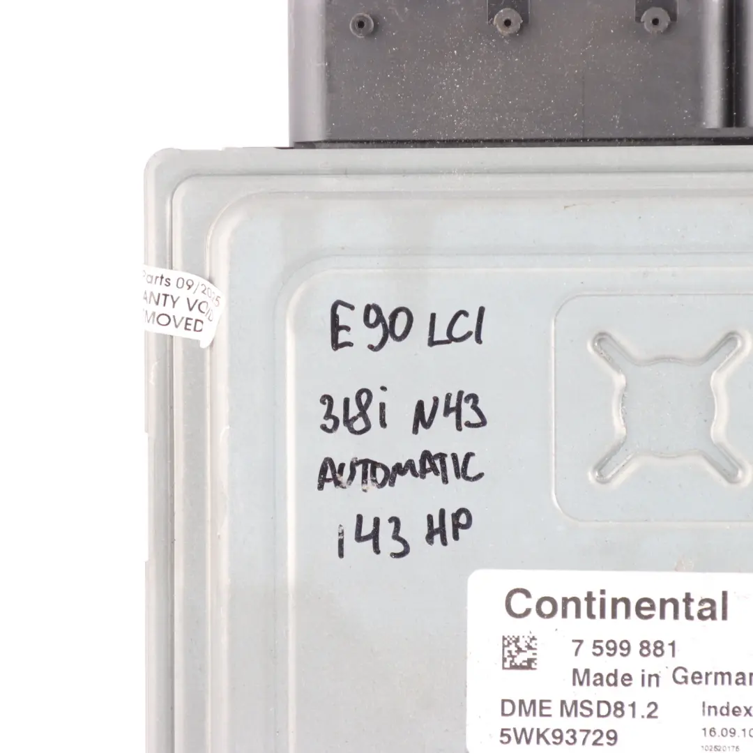 N43 143 Calculateur Gestion Moteur DME pour BMW E87 LCI E90 E91 118I 318I à propos du numéro de pièce 7599881 BMW E87 LCI E90 E91 118I 318I N43 143 Calculateur Gestion Moteur DME - SKU 7599881-18 - Numéro de pièce 7599881