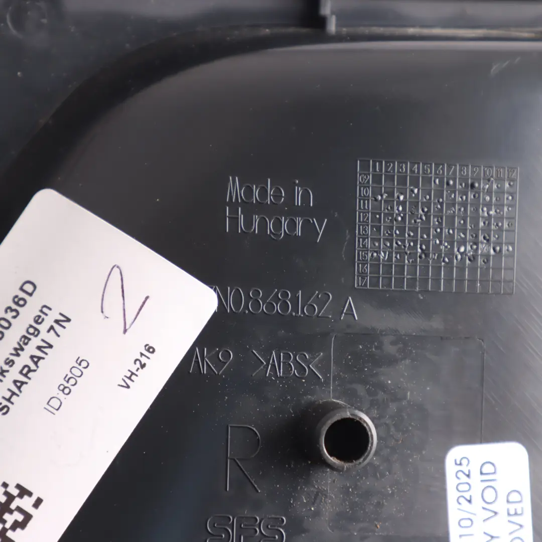 7N Inner Door Handle Trim Panel Rear Right O/S to Volkswagen VW Sharan with Part number 7N0868036D Volkswagen VW Sharan 7N Inner Door Handle Trim Panel Rear Right O/S - SKU 7N0868036D - Part number 7N0868036D