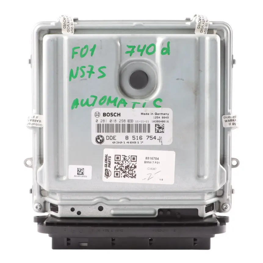 N57S 740d 306HP Engine Control Module ECU Automatic to BMW F01 F02 F03 with Part number 8516754 BMW F01 F02 F03 N57S 740d 306HP Engine Control Module ECU Automatic - SKU 8516754 - Part number 8516754