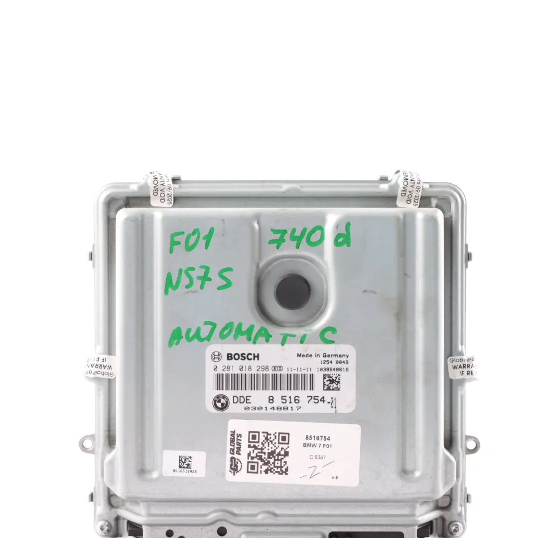 N57S 740d 306HP Engine Control Module ECU Automatic to BMW F01 F02 F03 with Part number 8516754 BMW F01 F02 F03 N57S 740d 306HP Engine Control Module ECU Automatic - SKU 8516754 - Part number 8516754