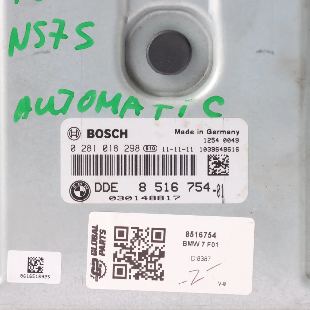 BMW F01 F02 F03 N57S 740d 306HP Engine Control Module ECU Automatic - SKU 8516754 - Part number 8516754