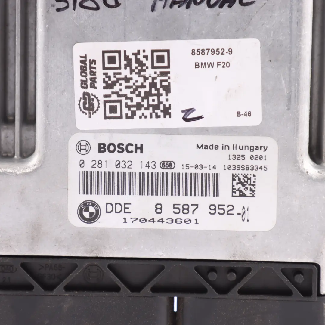 BMW F20 F21 F30 F31 LCI 120d 320d B47 150HP Engine Unit ECU DDE Manual - SKU 8587952-9 - Part number 8587952