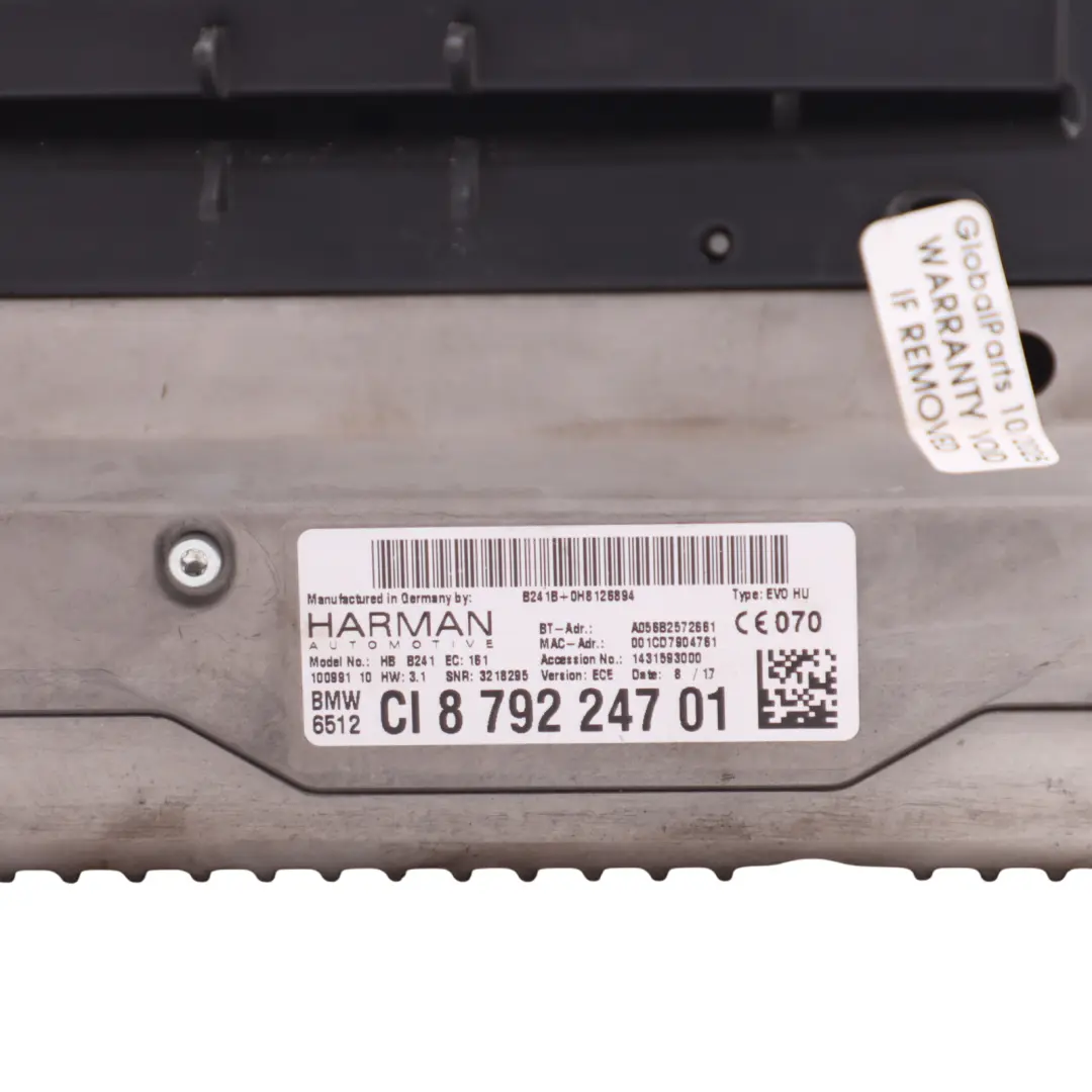 BMW F20 F30 F32 Navigation Head Unit Harman Sat Nav Unit - SKU 8792247 - Part number 8792247