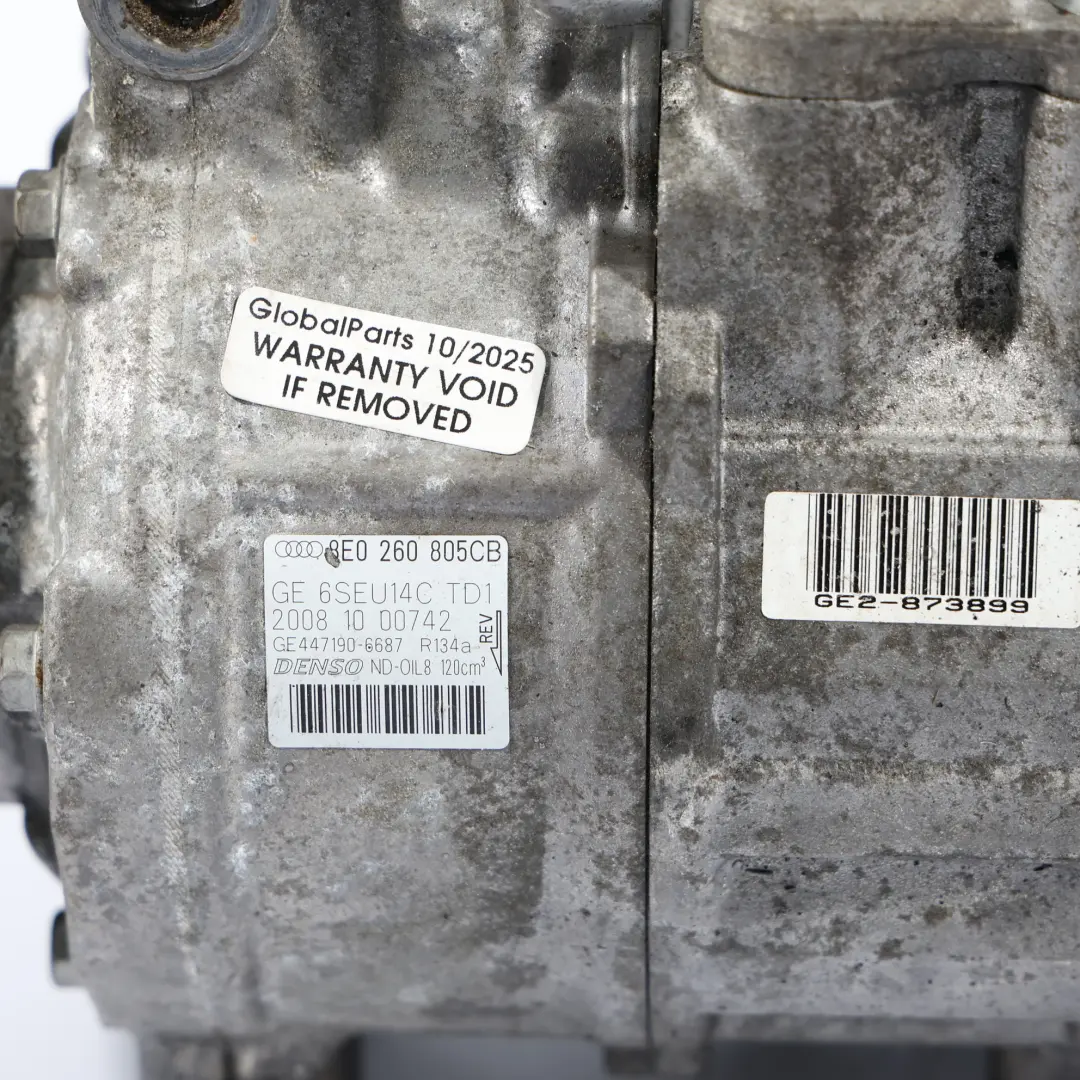 A/C Bomba Aire Acondicionado Compresor 1.9 TDI BRB para Audi A4 B7 con número de pieza 8E0260805CB Audi A4 B7 A/C Bomba Aire Acondicionado Compresor 1.9 TDI BRB - SKU 8E0260805CB-1 - Número de pieza 8E0260805CB