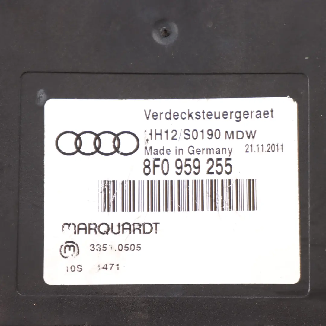 8F Cabrio Moduł Sterownik Składanego Dachu do Audi A5 o numerze 8F0959255 Audi A5 8F Cabrio Moduł Sterownik Składanego Dachu - SKU 8F0959255 - Numer Części 8F0959255
