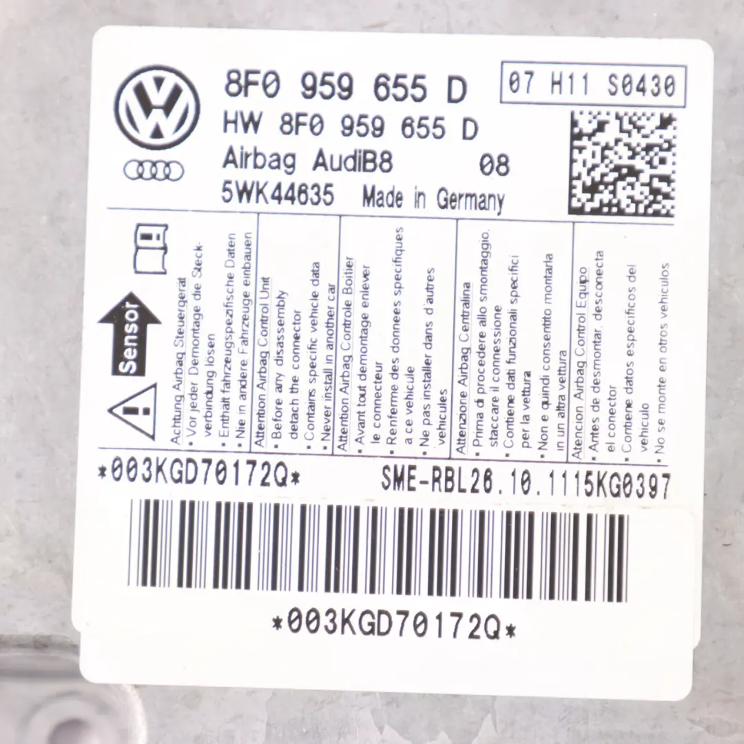 8F Luft Modul Steuergerät ECU Crash Control für Audi A5 mit Teilenummer 8F0959655D Audi A5 8F Luft Modul Steuergerät ECU Crash Control - SKU 8F0959655D - Teilenummer 8F0959655D