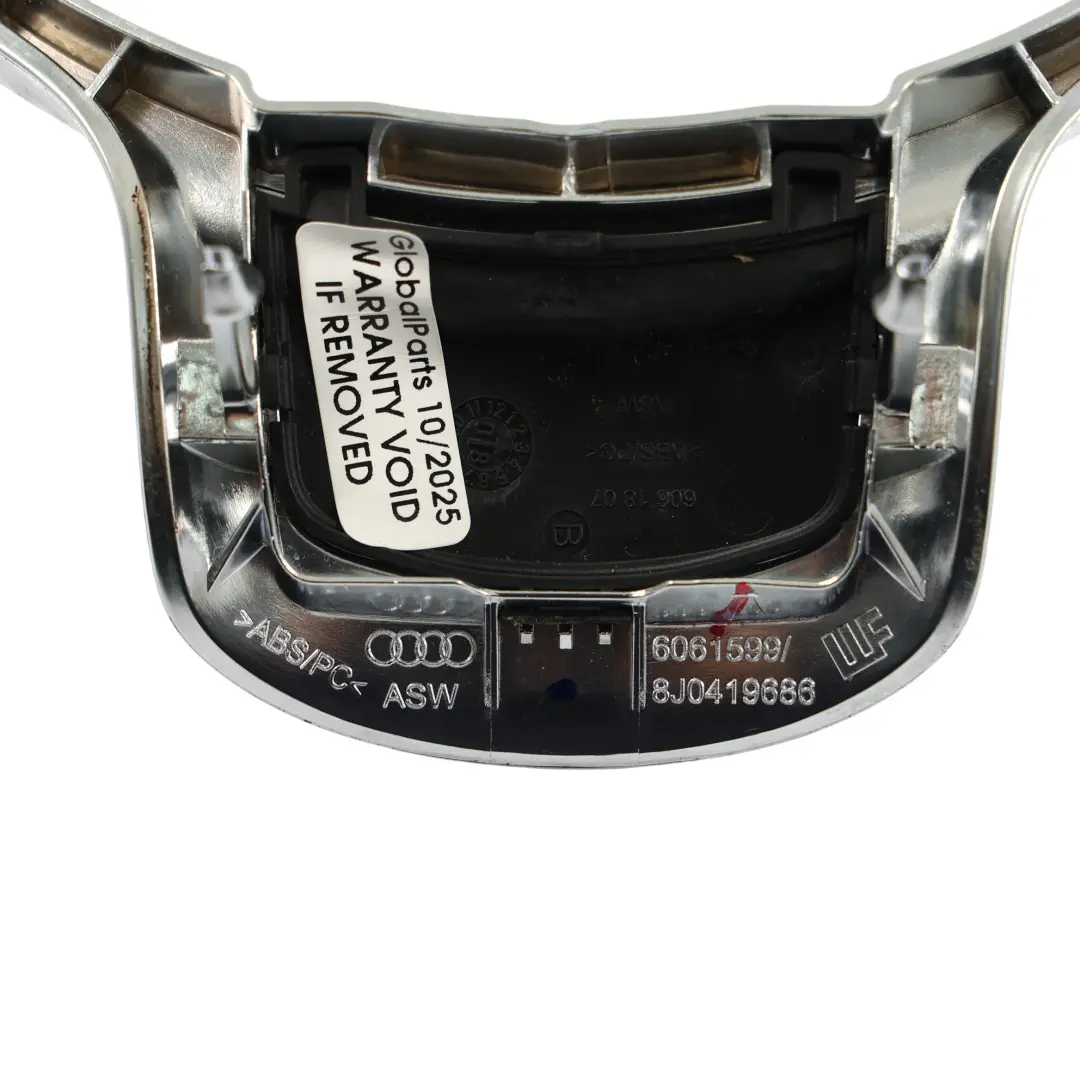 Steering Wheel Trim Cover Surround Button Trim Frame Chrome to Audi Q7 4L with Part number 8J0419686 Audi Q7 4L Steering Wheel Trim Cover Surround Button Trim Frame Chrome - SKU 8J0419686-1 - Part number 8J0419686