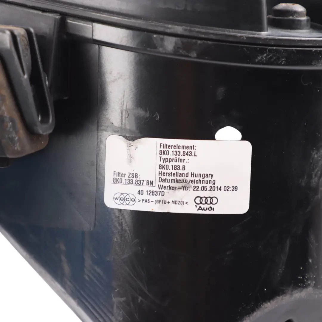 Filter Box Audi A4 B8 A5 8T 2.0 TDI Air Intake Housing Silencer to Air with Part number 8K0133837BN Air Filter Box Audi A4 B8 A5 8T 2.0 TDI Air Intake Housing Silencer - SKU 8K0133837BN - Part number 8K0133837BN