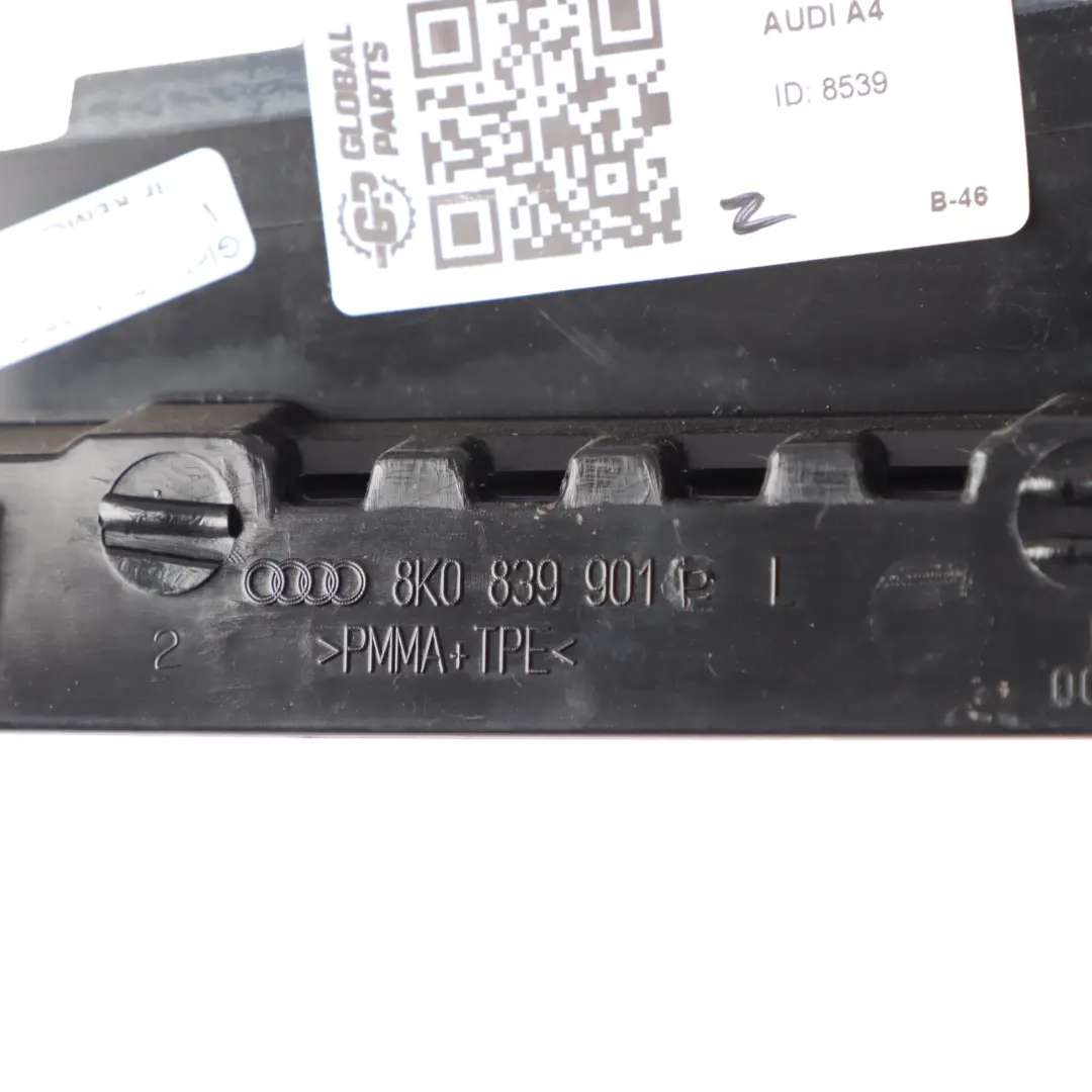 Finisher Window Pillar Cover Rear Left N/S Satin Black to Audi A4 B8 with Part number 8K0839901P Audi A4 B8 Finisher Window Pillar Cover Rear Left N/S Satin Black - SKU 8K0839901P - Part number 8K0839901P