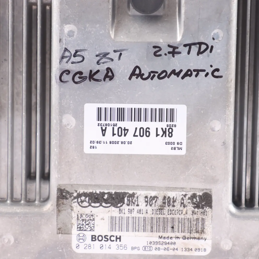 190HP CGKA Engine Control ECU Automatic to Audi A4 B8 A5 8T 2.7 TDI with Part number 8K1907401A Audi A4 B8 A5 8T 2.7 TDI 190HP CGKA Engine Control ECU Automatic - SKU 8K1907401A - Part number 8K1907401A