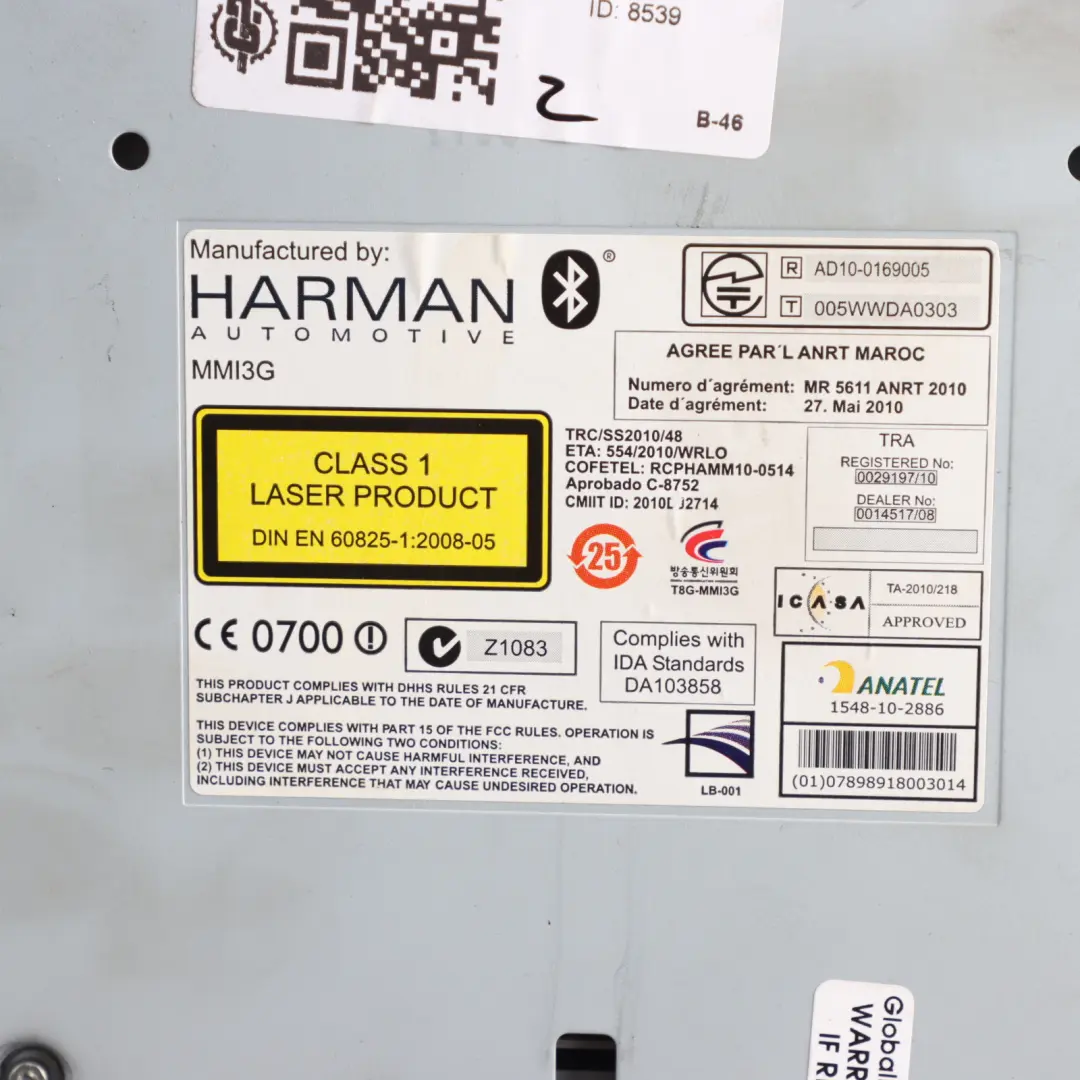 Audi A4 B8 A5 8T Multimedia Sat Nav MMI 3G Radio Player Unit Harman - SKU RHD-8R2035652A - Part number 8R2035652A