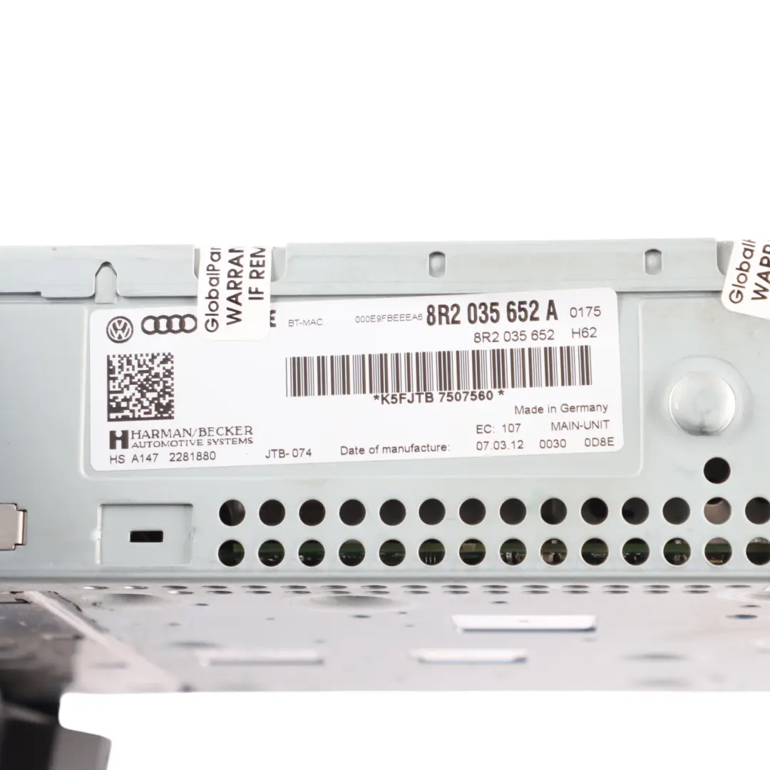 Audi A4 B8 A5 8T Multimedia Sat Nav MMI 3G Radio Player Unit Harman - SKU RHD-8R2035652A - Part number 8R2035652A