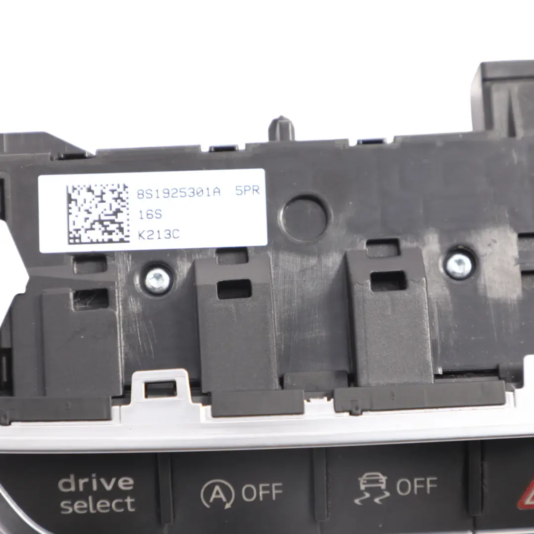 Dashboard Switch Panel Hazard Lights Start Stop Drive Mode to Audi TT FV with Part number 8S1925301A Audi TT FV Dashboard Switch Panel Hazard Lights Start Stop Drive Mode - SKU 8S1925301A - Part number 8S1925301A