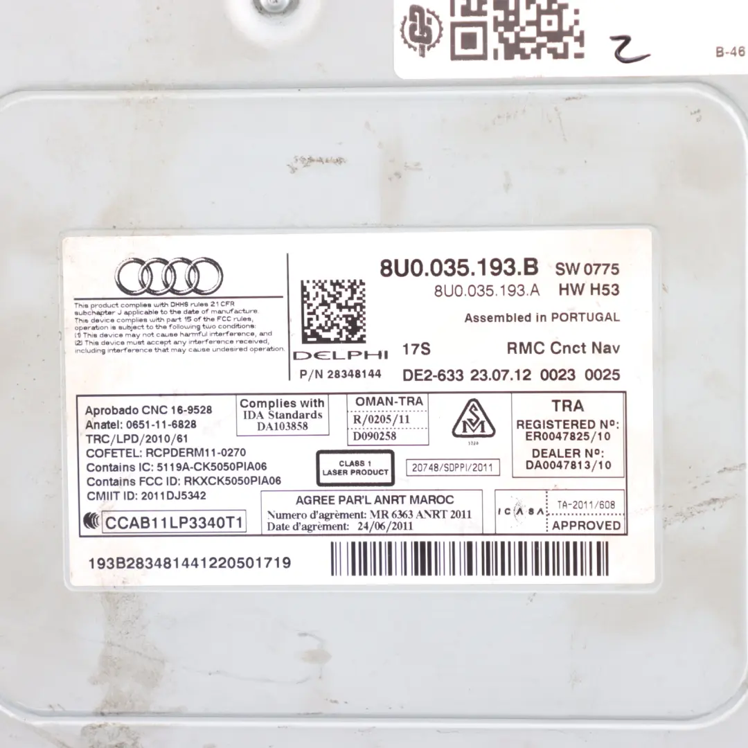 Audi Q3 8U Head Unit Radio Navigation Multimedia Control Unit Panel - SKU 8U0035193B - Part number 8U0035193B