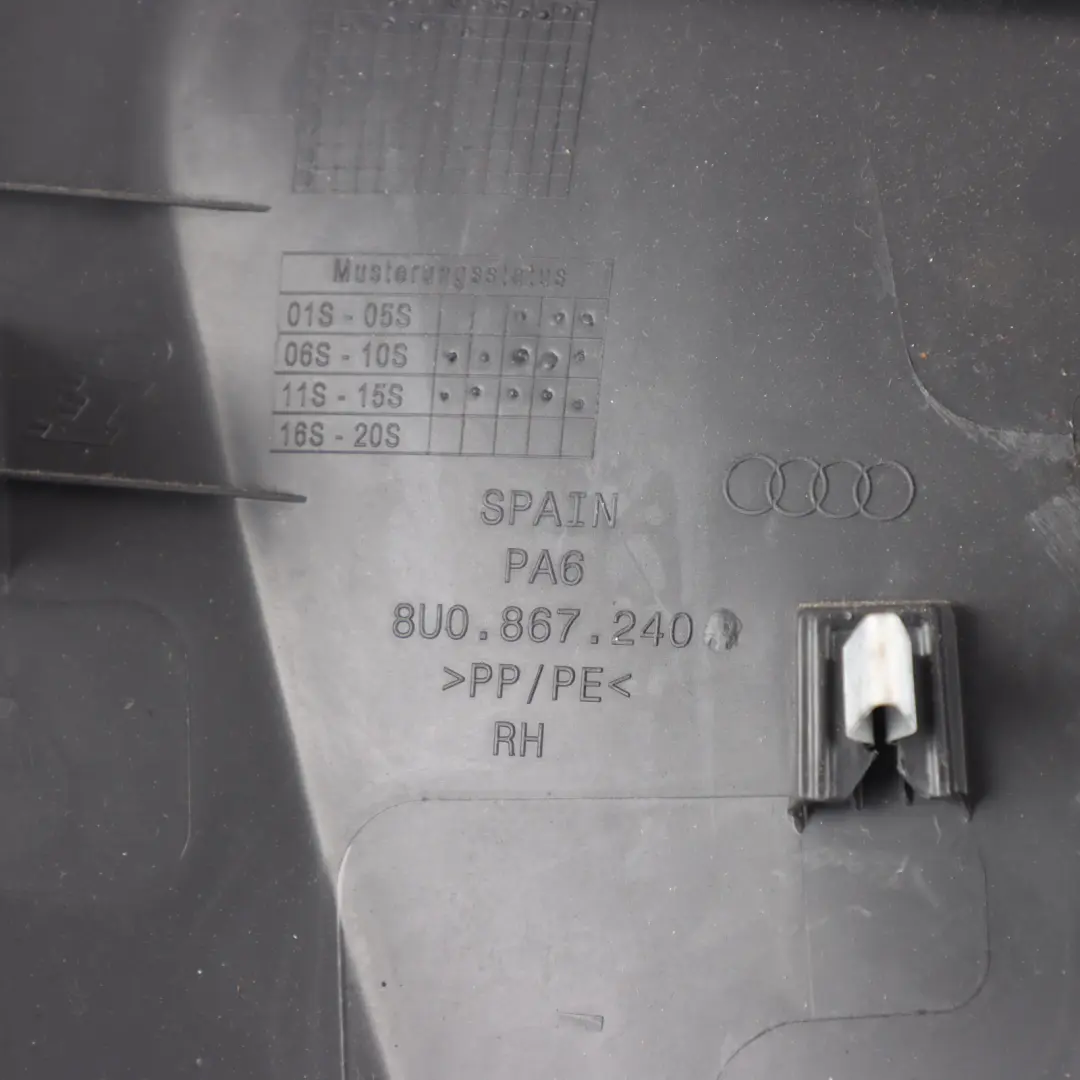 Pillar Column Interior Lower Trim Cover Panel Right O/S to Audi Q3 8U B with Part number 8U0867240 Audi Q3 8U B Pillar Column Interior Lower Trim Cover Panel Right O/S - SKU 8U0867240 - Part number 8U0867240