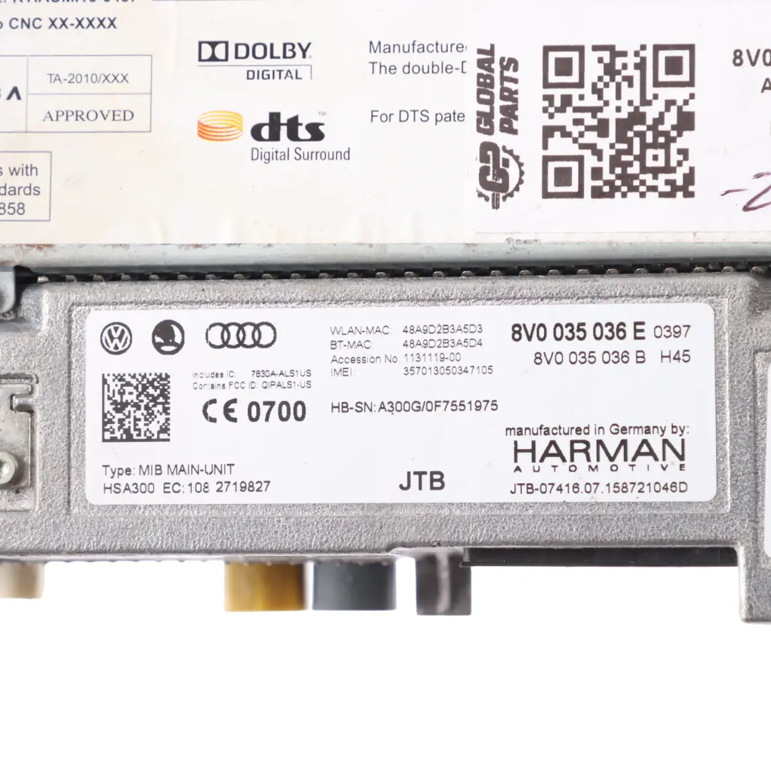 Audi A3 8V MMI Multimedia Interface Unit Module Control ECU - SKU 8V0035036E - Part number 8V0035036E