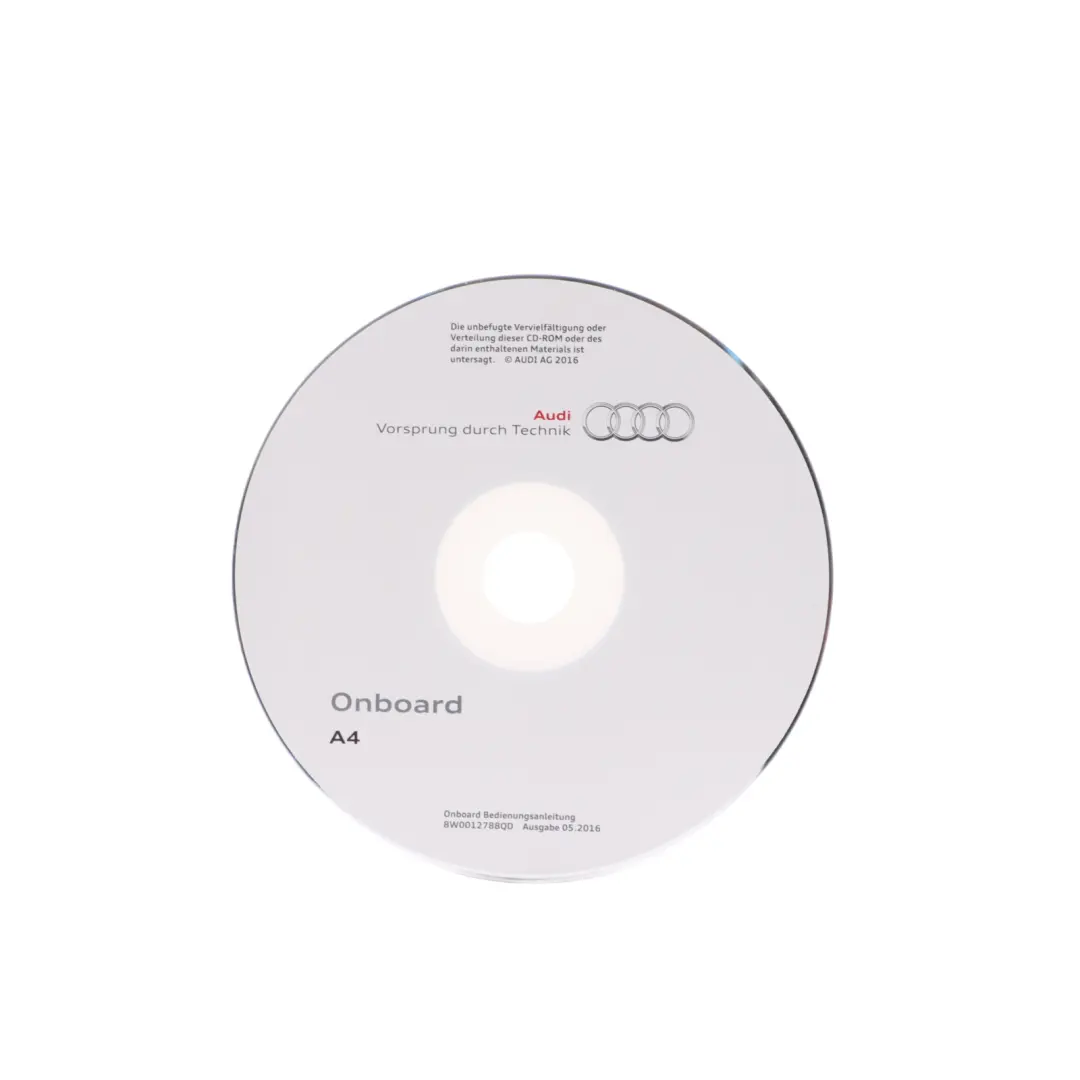 Onboard Manual Owner's Handbook CD Disc to Audi A4 B9 with Part number 8W0012788QD Audi A4 B9 Onboard Manual Owner's Handbook CD Disc - SKU 8W0012788QD - Part number 8W0012788QD
