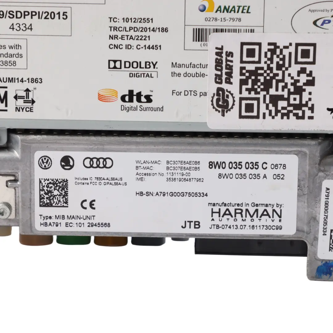 Audi A4 B9 Multimedia Stereo Sat Nav SD CD Spieler Radio Hauptgerät - SKU 8W0035035C - Teilenummer 8W0035035C