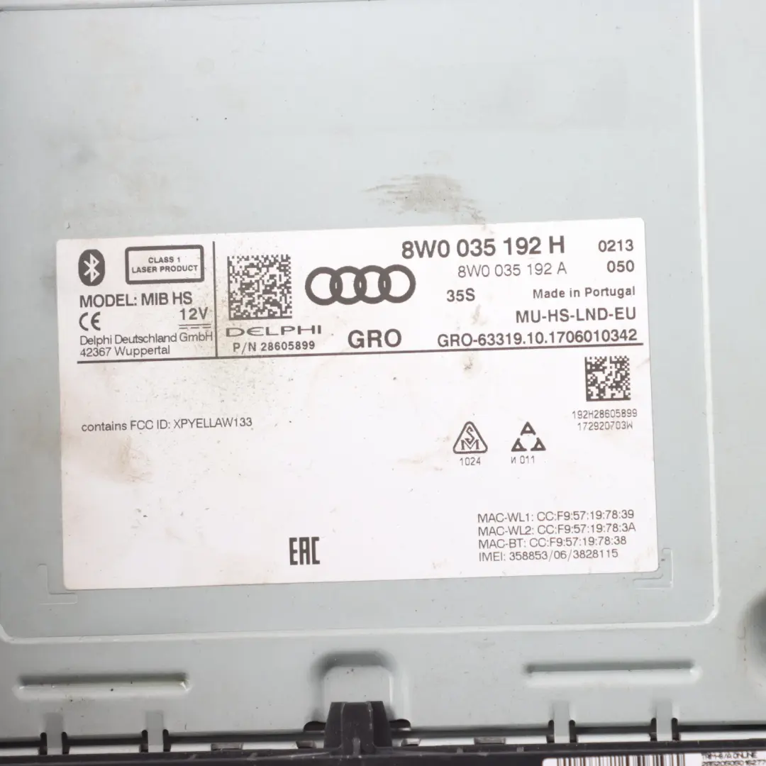 Audi A4 B9 A5 F5 Multimedia Stereo Sat Nav CD Player Radio Head Unit - SKU 8W0035192H - Part number 8W0035192H