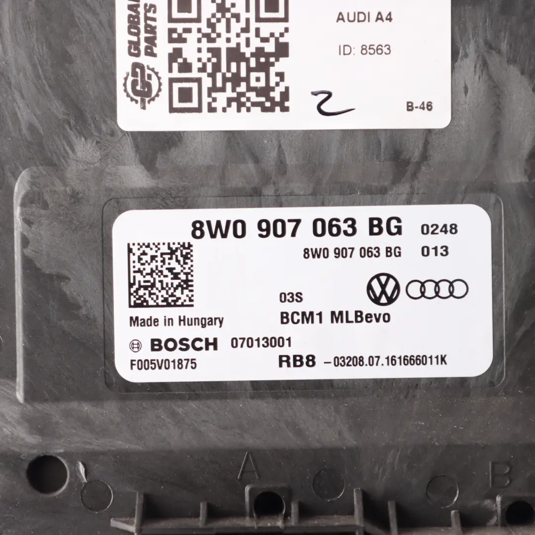 Body Control Comfort Unit Module BCM Unit ECU to Audi A4 B9 with Part number 8W0907063BG Audi A4 B9 Body Control Comfort Unit Module BCM Unit ECU - SKU 8W0907063BG - Part number 8W0907063BG