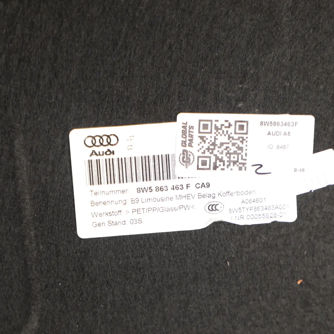 Audi A5 F5 Heckkofferraum Matte Kofferraum Auskleidung Teppichplatte - SKU 8W5863463F - Teilenummer 8W5863463F