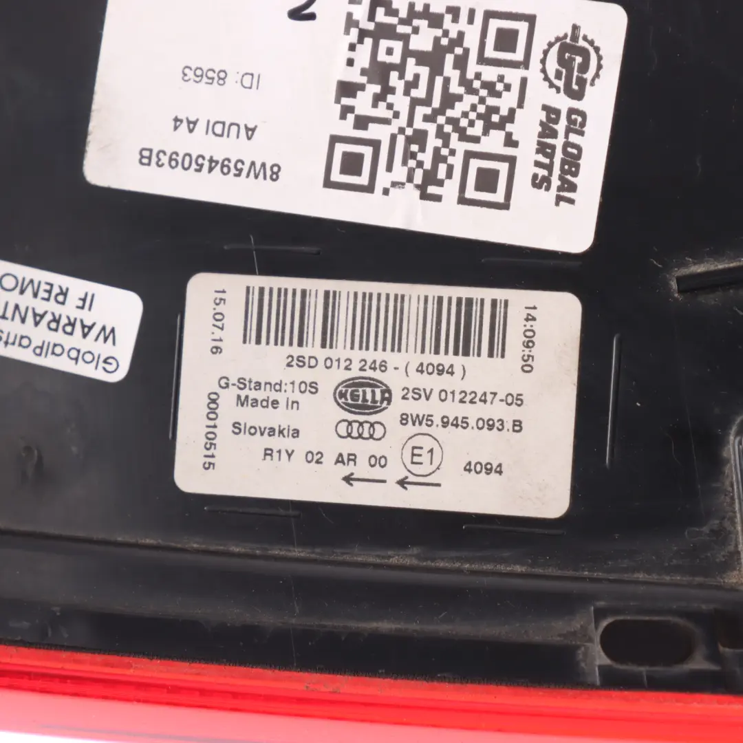 Audi A4 B9 Rear Tail Lamp LED Light Trunk Lid Inner Left N/S - SKU RHD-8W5945093B - Part number 8W5945093B