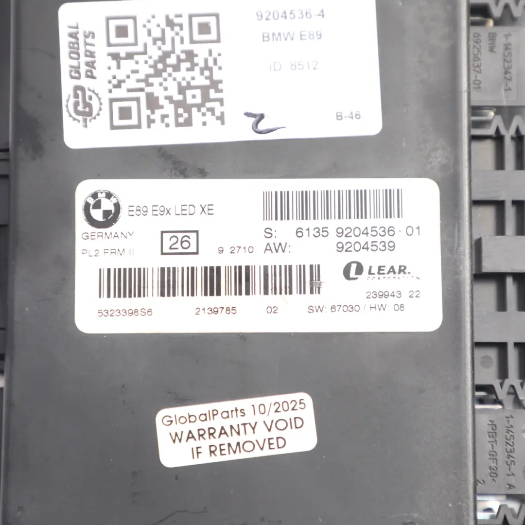 Footwell Light Module ECU Control LED XE PL2 FRM II Lear to BMW E89 with Part number 9204536 BMW E89 Footwell Light Module ECU Control LED XE PL2 FRM II Lear - SKU 9204536-4 - Part number 9204536
