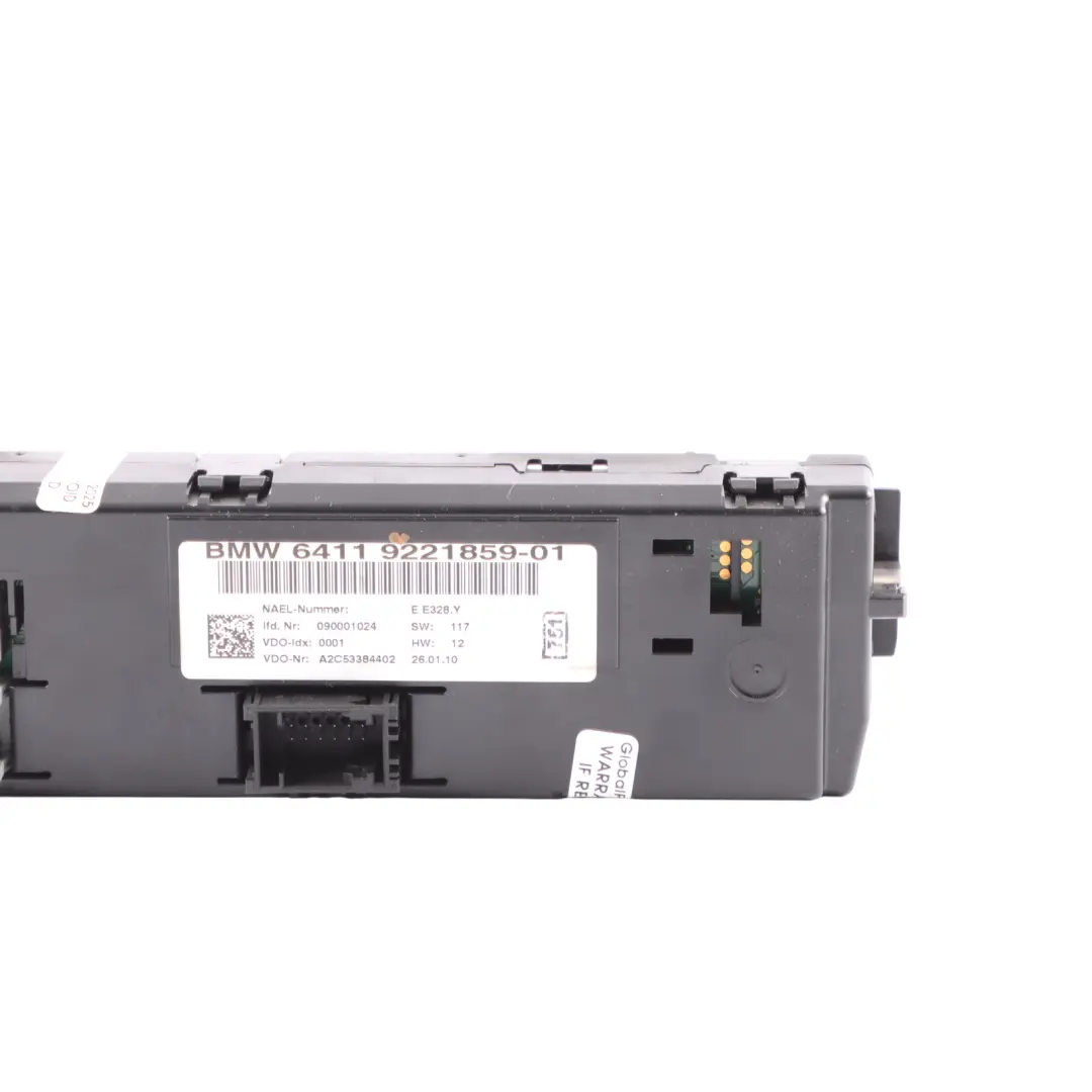 Heater Control Panel Switch Controller Unit Black to BMW E87 Manual with Part number 9221859 BMW E87 Manual Heater Control Panel Switch Controller Unit Black - SKU 9221859 - Part number 9221859