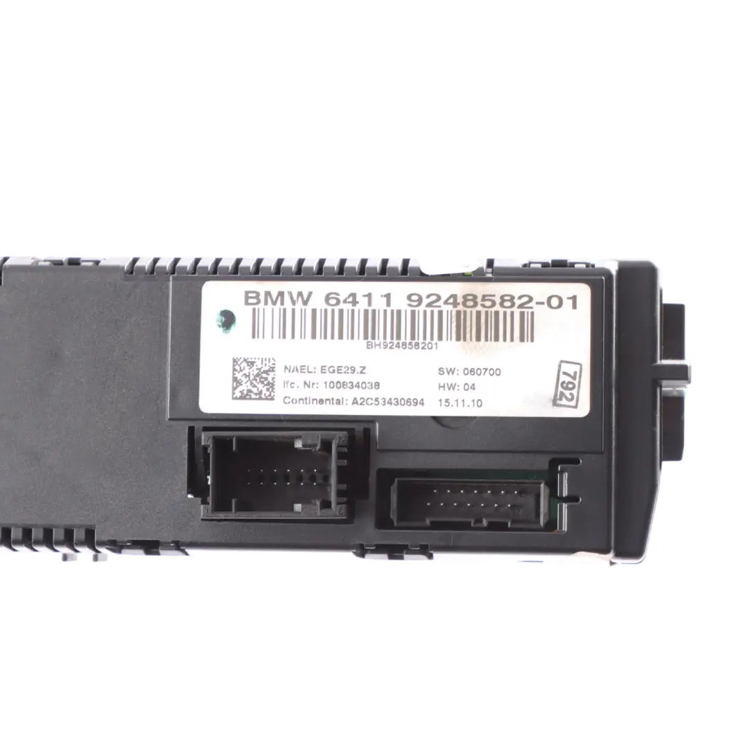 Heater Air Conditioning A/C Control Panel to BMW E92 E93 LCI Automatic with Part number 9248582 BMW E92 E93 LCI Automatic Heater Air Conditioning A/C Control Panel - SKU 9248582 - Part number 9248582