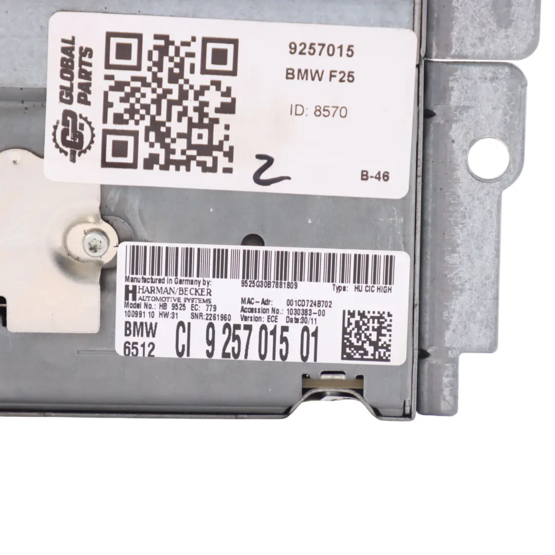 BMW F07 F25 CIC Sat Nav Professional Infotainment Radio Player Head Unit - SKU 9257015 - Part number 9257015