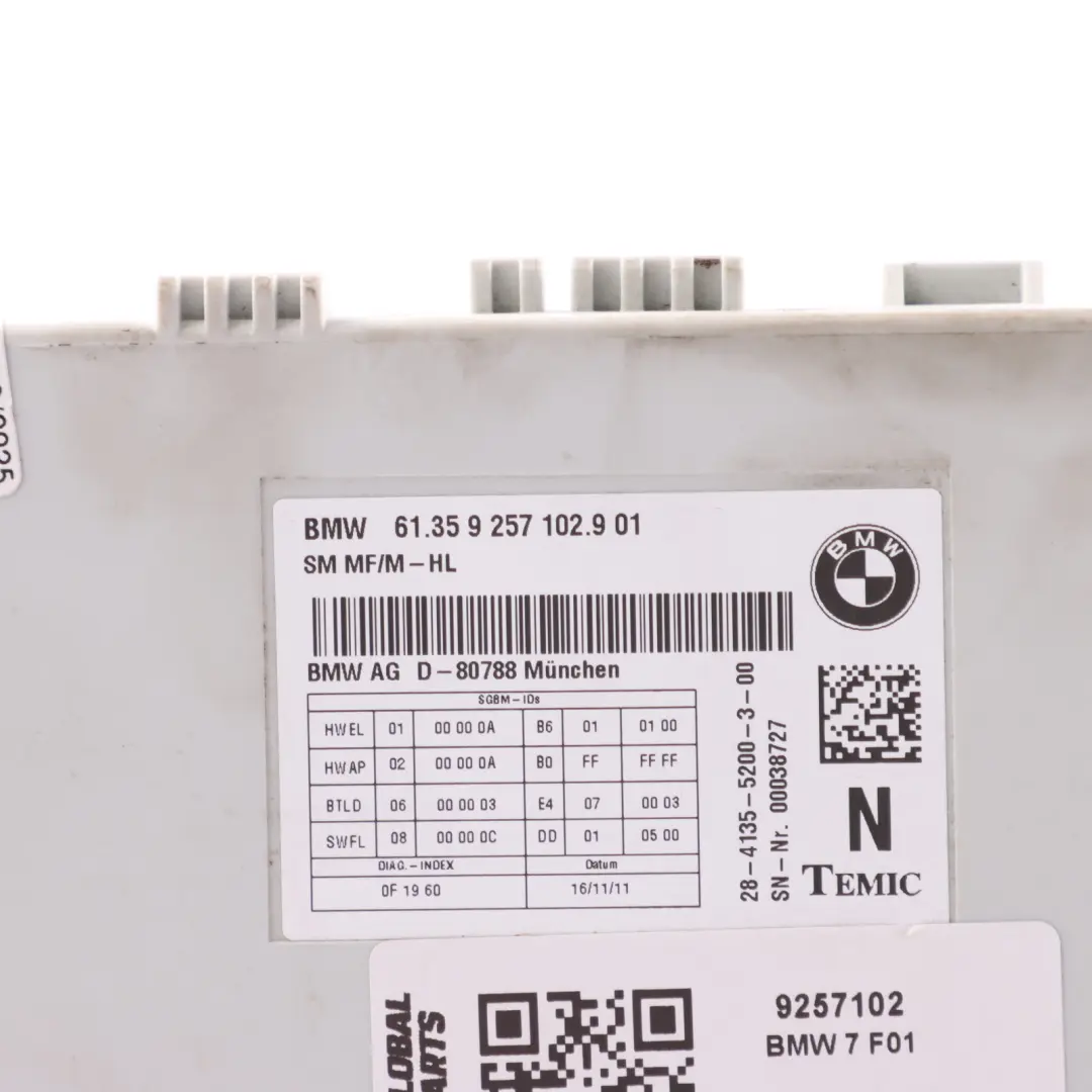 BMW F01 F02 F03 F04 Módulo De Control Del Asiento Delantero Memoria - SKU 9257102 - Número de pieza 9257102