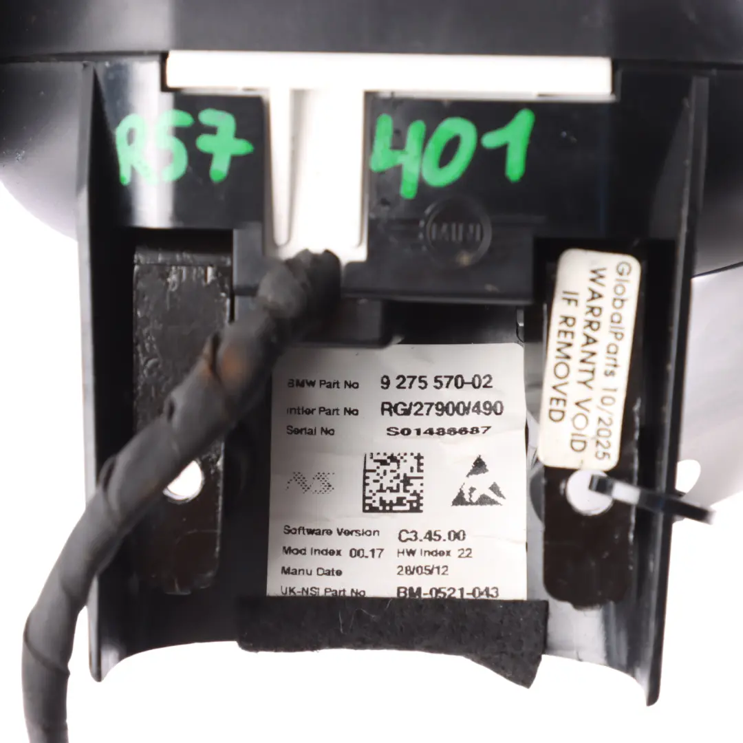 Tachometer Gauge Revolution Counter Rev Clock Black to Mini Cabrio R57 with Part number 9275570 Mini Cabrio R57 Tachometer Gauge Revolution Counter Rev Clock Black - SKU 9275570 - Part number 9275570