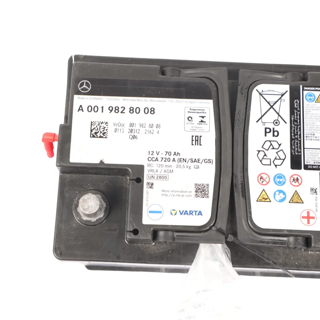 AGM Accumulator Battery 70Ah 720A 12V Varta to Mercedes with Part number A0019828008 Mercedes AGM Accumulator Battery 70Ah 720A 12V Varta - SKU A0019828008 - Part number A0019828008