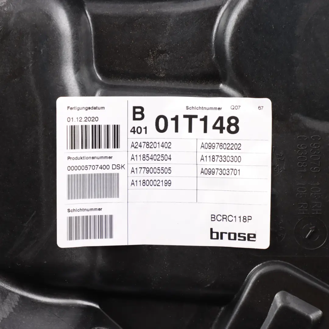 Mercedes CLA X118 Window Regulator Lifter Panel Rear Right O/S - SKU A1187300601 - Part number A1187300601