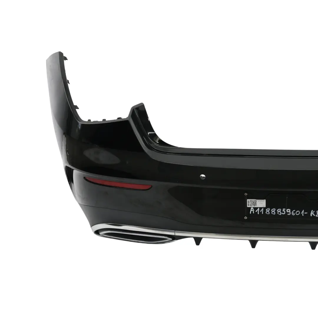 Bumper AMG Trim Panel Cover Kosmos Black Metallic - 191 to Mercedes X118 Rear with Part number A1188859601 Mercedes X118 Rear Bumper AMG Trim Panel Cover Kosmos Black Metallic - 191 - SKU A1188859601-KB - Part number A1188859601
