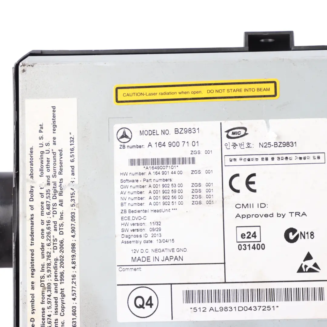 Mercedes W164 Display Screen Radio Multimedia GPS Sat Nav Head Unit - SKU A1649007101 - Part number A1649007101