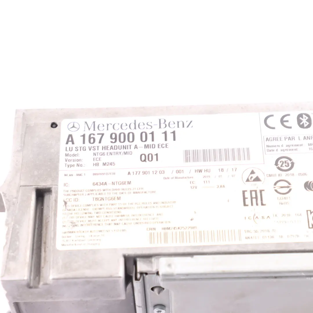 Mercedes W167 W177 Radio Stereo Player Sat Nav Head Unit ECE - SKU A1679000111-1 - Part number A1679000111