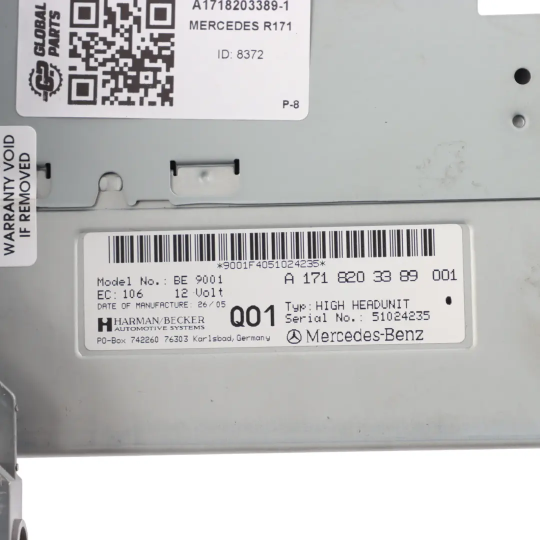 Mercedes R171 Head Unit Radio Player Sat Nav Comand DVD APS - SKU A1718203389-1 - Part number A1718203389