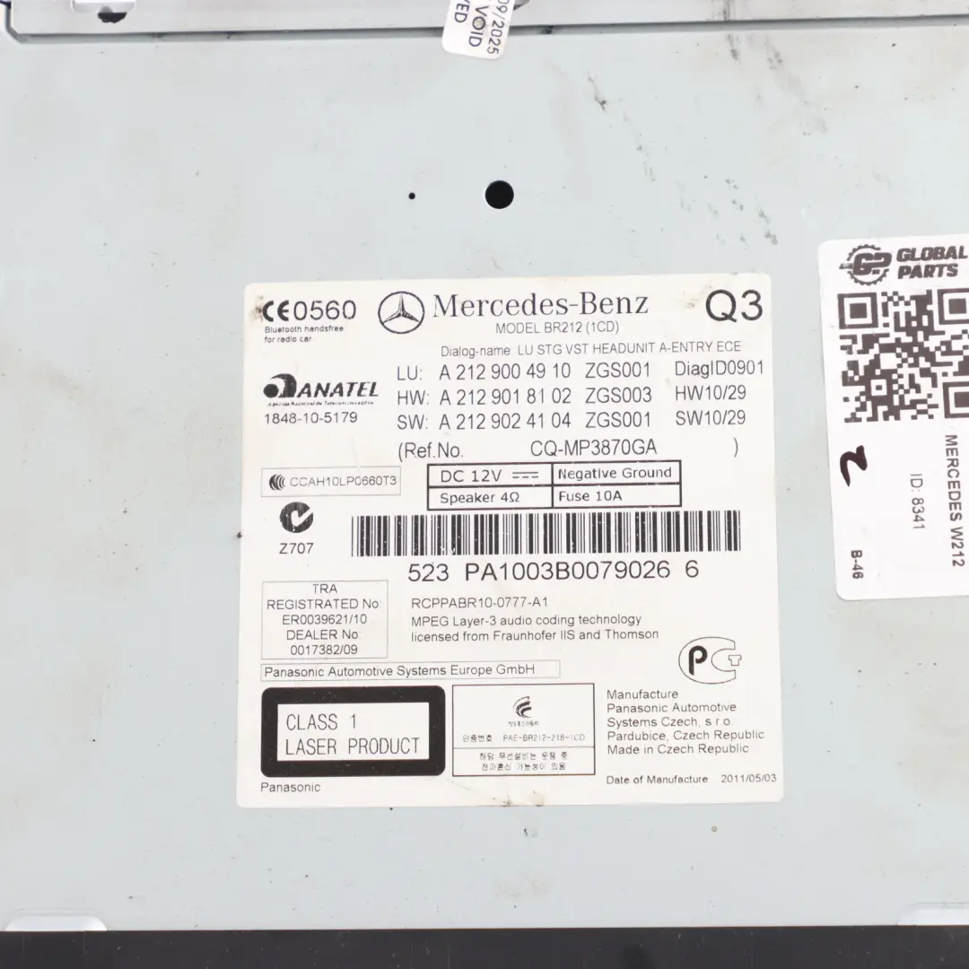 Radio Head Audio Player Control Unit to Mercedes W212 CD with Part number A2129004910 Mercedes W212 CD Radio Head Audio Player Control Unit - SKU A2129004910-1 - Part number A2129004910