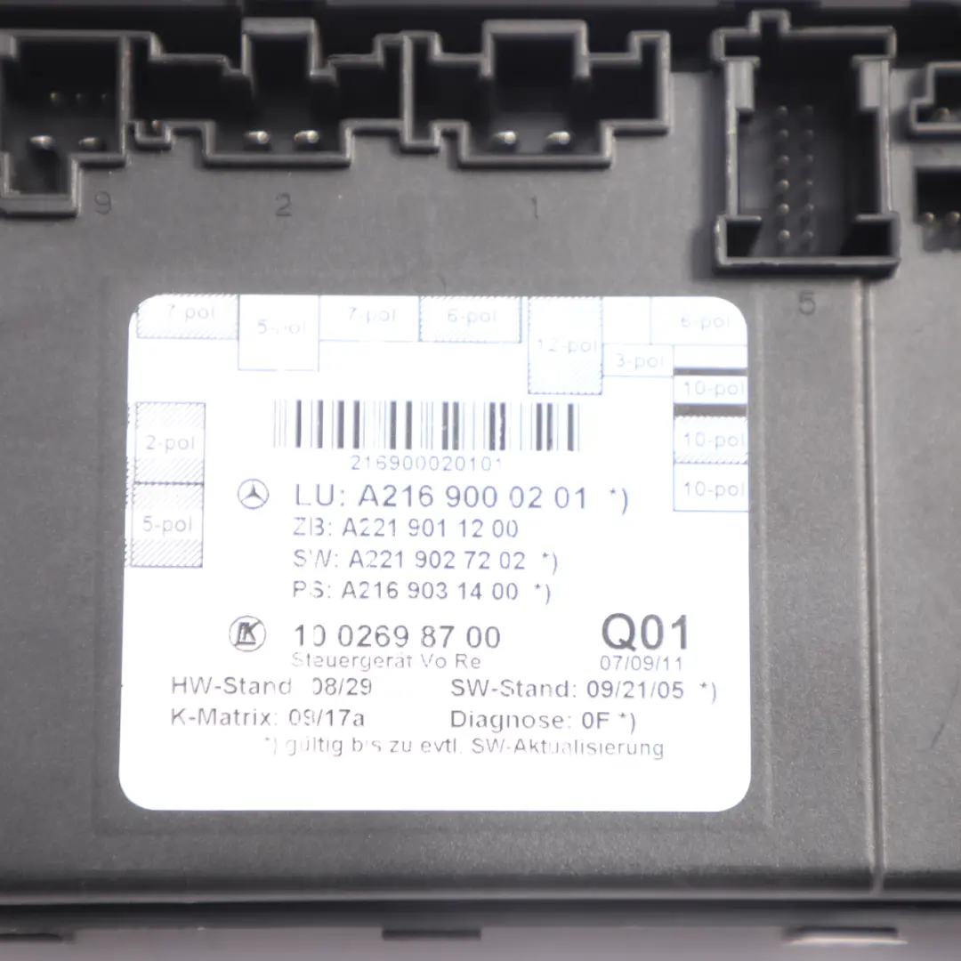 Mercedes C216 W221 Door Control Module Unit Front Right O/S - SKU A2169000201 - Part number A2169000201