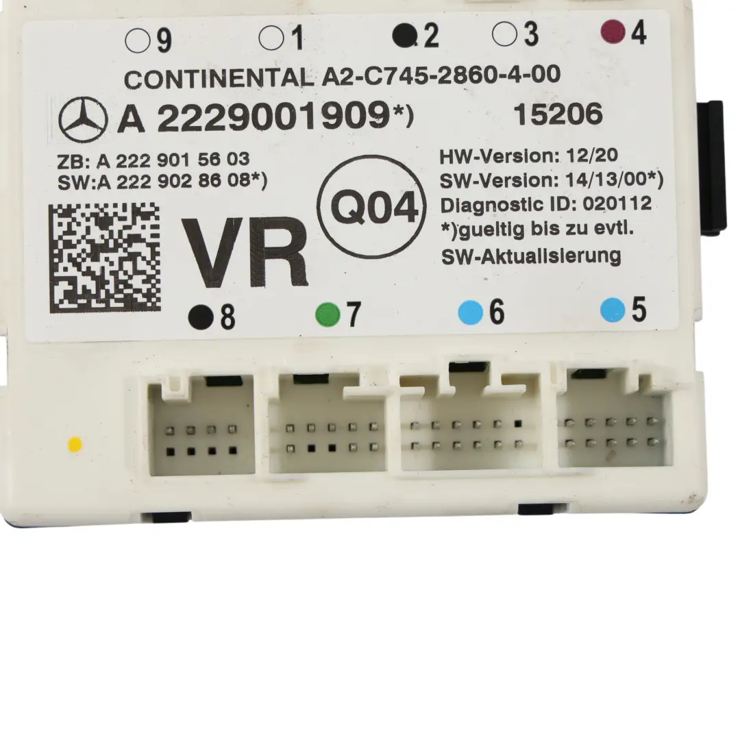 Modulo Porta Anteriore Destra Unità Controllo ECU per Mercedes W205 W222 con numero di parte A2229001909 Mercedes W205 W222 Modulo Porta Anteriore Destra Unità Controllo ECU - SKU A2229001909 - Numero di parte A2229001909